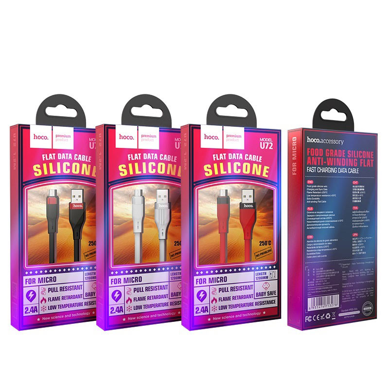 USB kabelis Hoco U72 Type-C 1.2m silikoninis juodas