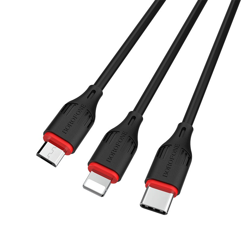 USB kabelis Borofone BX17 3in1 microUSB-Lightning-Type-C 1.0m juodas