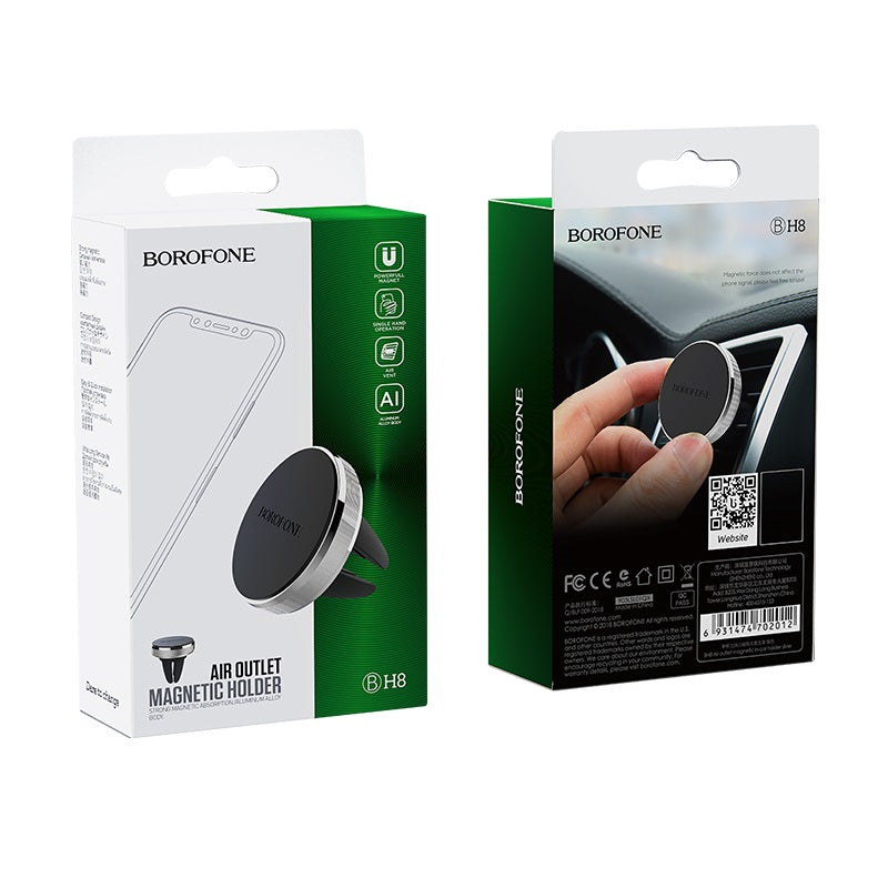 Automobilinis telefono laikiklis Borofone BH8, tvirtinamas ant ventiliacijos grotelių, magnetinis, juodas