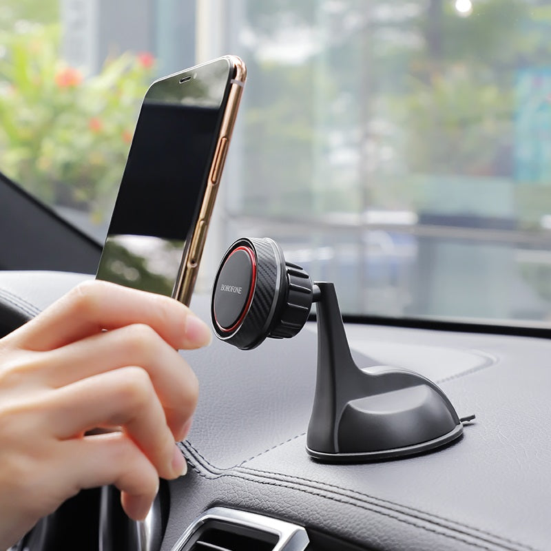 Automobilinis telefono laikiklis Borofone BH14, tvirtinamas prie lango, prietaisų skydelio trumpa-standi kojelė, magnetinis