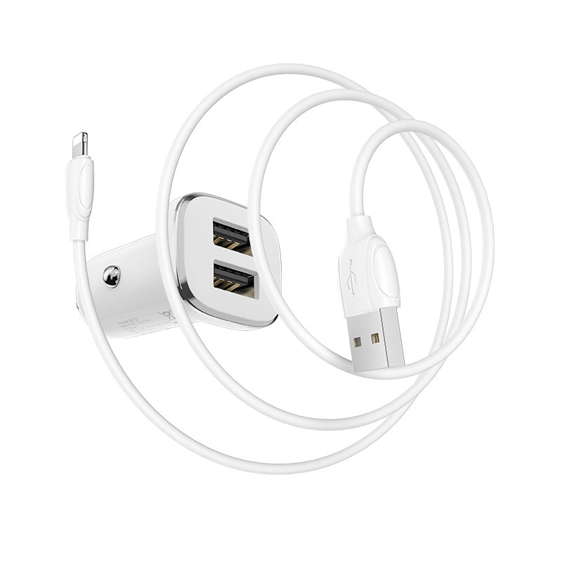 Automobilinis įkroviklis Borofone BZ12 USB + Lightning (2.4A) baltas