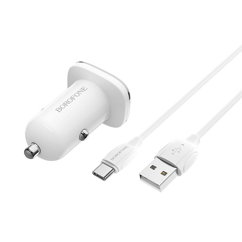 Automobilinis įkroviklis Borofone BZ12 USB + Type-C (2.4A) baltas