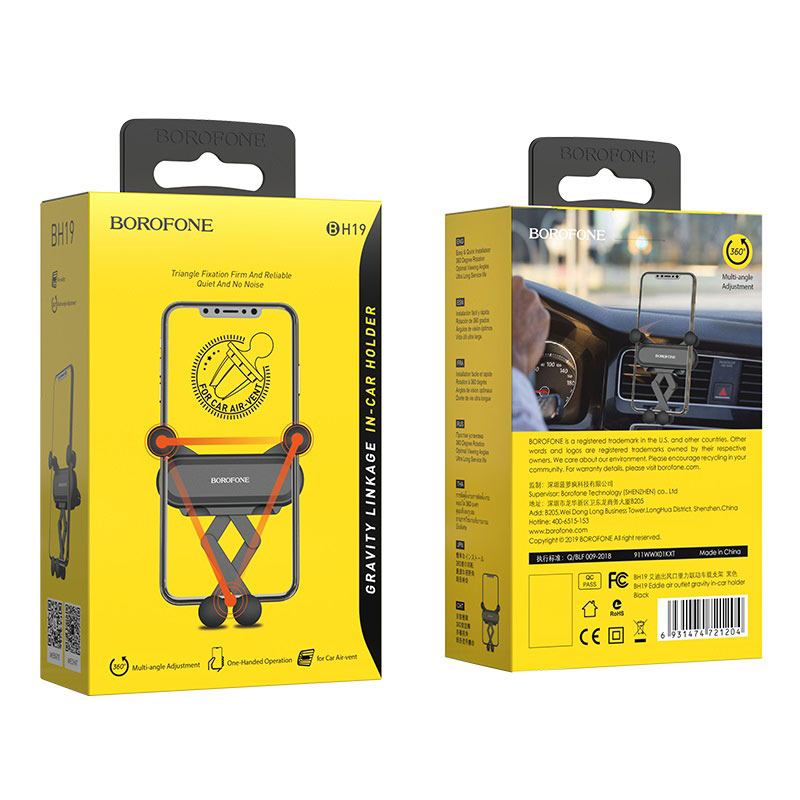 Automobilinis telefono laikiklis Borofone BH19 tvirtinamas ant ventiliacijos grotelių, juodas