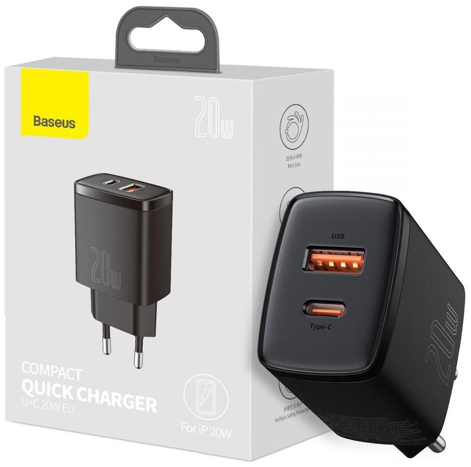 Įkroviklis Baseus USB + Type-C 20W juodas CCXJ-B01