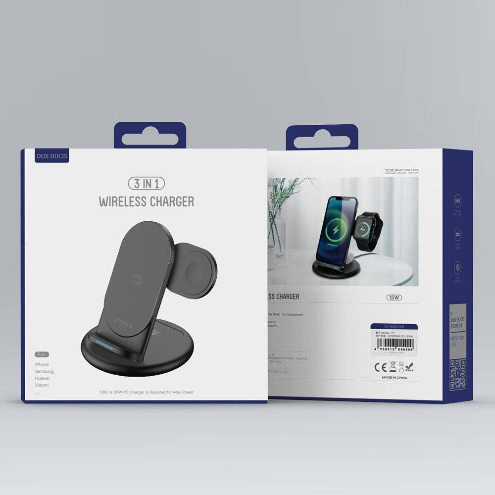 Įkroviklis belaidis Dux Ducis C7 3in1 Phone, Apple Watch, Airpods 15W juodas