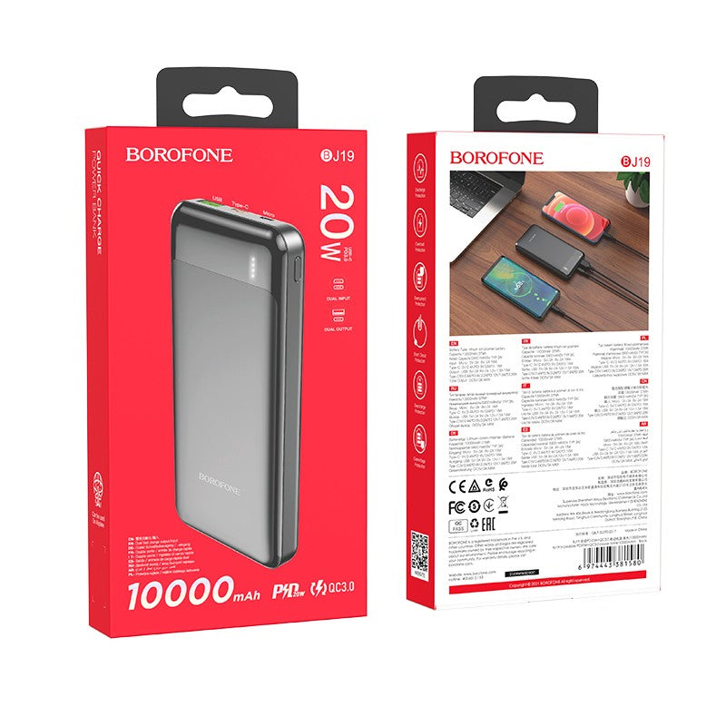 Išorinė baterija Power Bank Borofone BJ19 Type-C PD 20W+Quick Charge 3.0 10000mAh juoda
