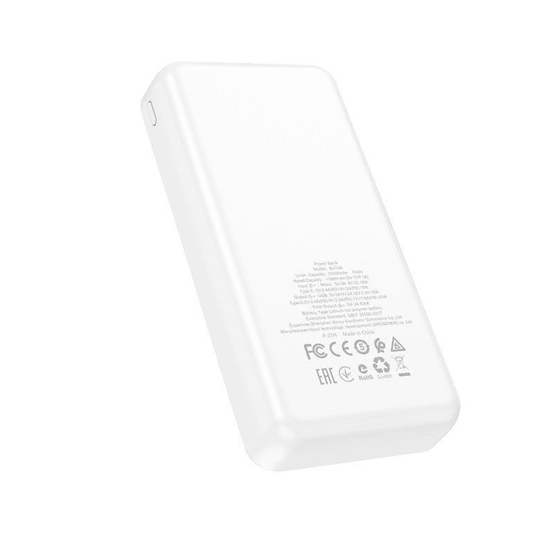Išorinė baterija Power Bank Borofone BJ19A Type-C PD 20W+Quick Charge 3.0 20000mAh balta