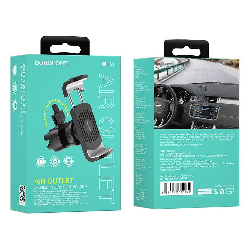 Automobilinis telefono laikiklis Borofone BH61 tvirtinamas ant ventiliacijos grotelių, juodas
