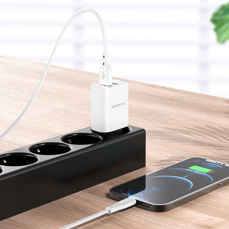 Įkroviklis Borofone BN2 2xUSB 2.1A, baltas