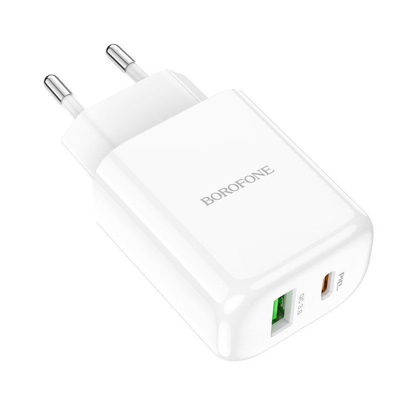 Įkroviklis Borofone BN4 1xUSB, 1xType-C QC 3.0, PD 2.0 20W, baltas