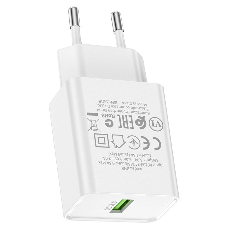 Įkroviklis Borofone BN5 QC 3.0 18W, baltas
