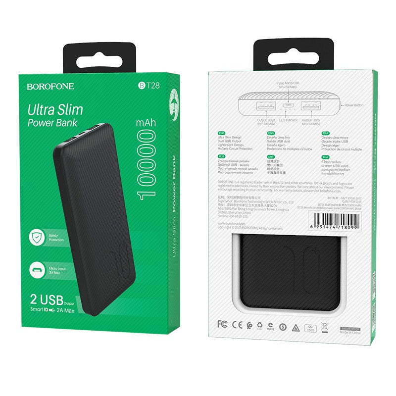 Išorinė baterija Power Bank Borofone BT28 Ultra Slim 10000mAh juoda