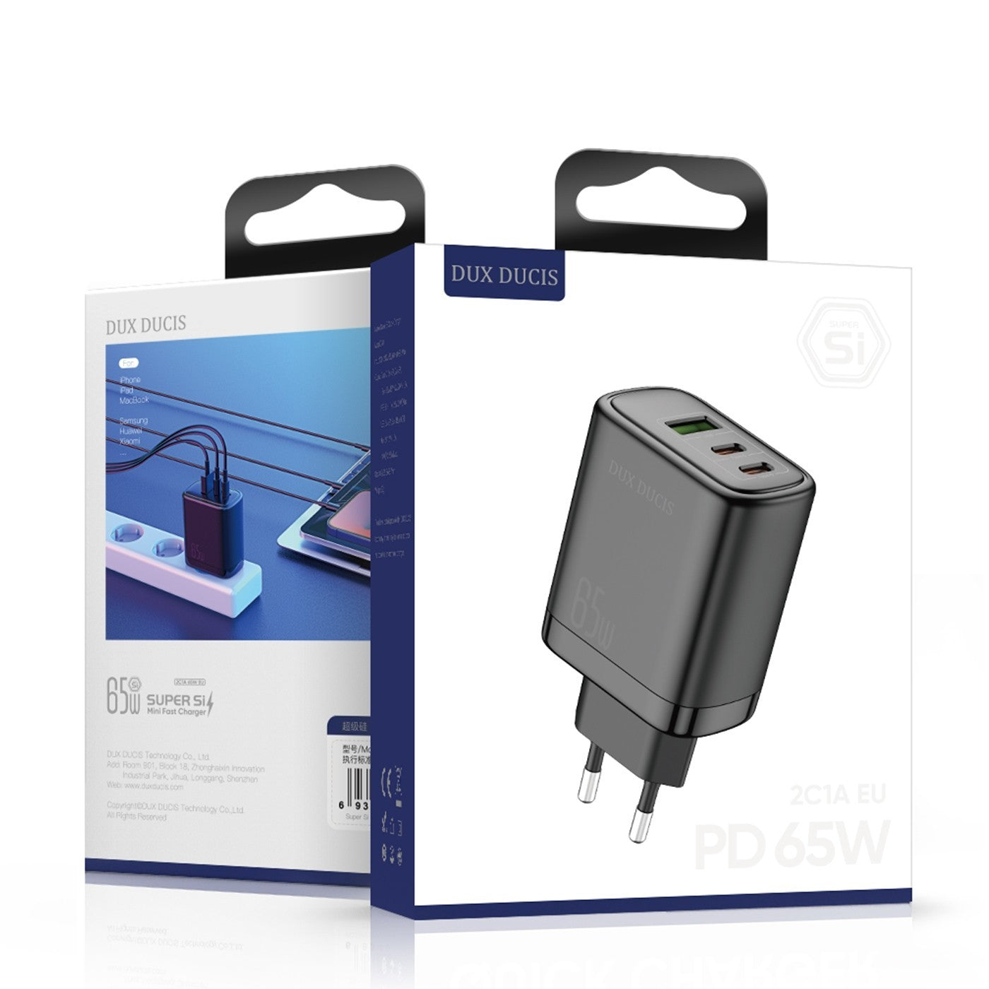 Įkroviklis Dux Ducis C110 2xPD + Quick Charge 3.0 juodas