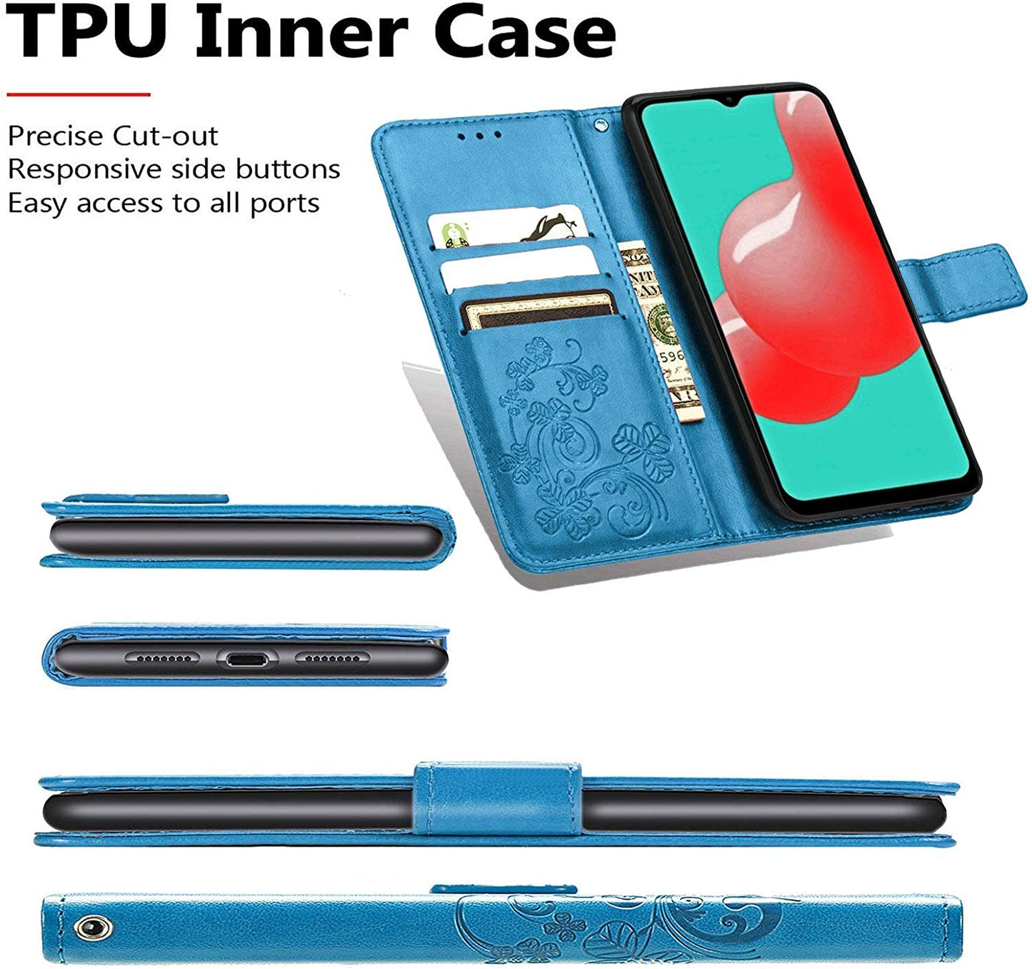 Dėklas Flower Book Samsung A135 A13 4G mėlynas