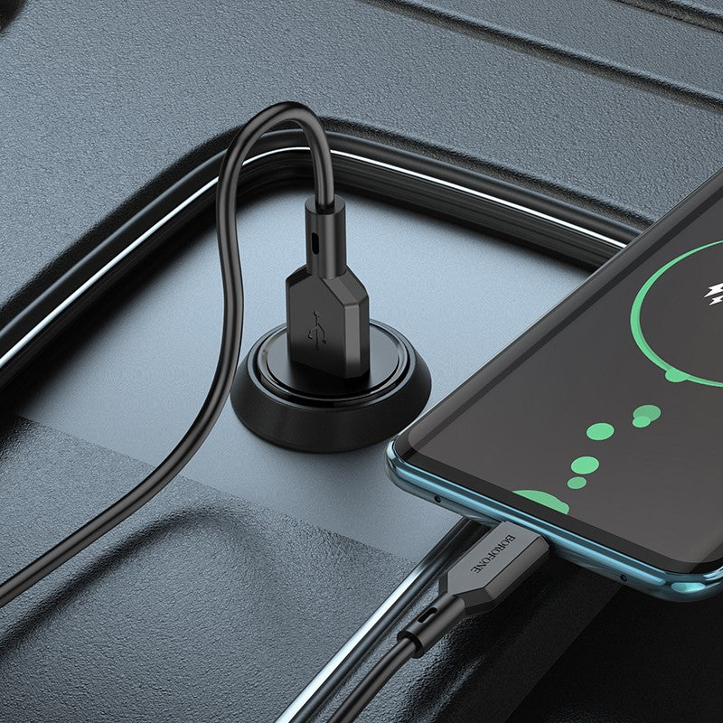 Automobilinis įkroviklis Borofone BZ18 Quick Charge 3.0 18W + Type-C juodas