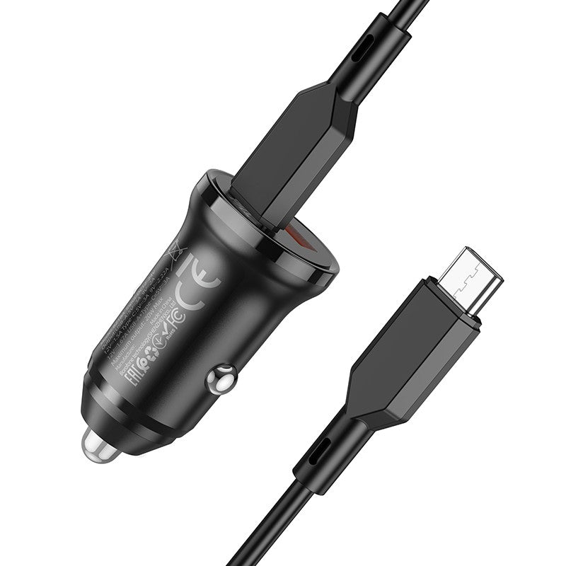 Automobilinis įkroviklis Borofone BZ18A USB-A/Type-C PD20W+QC3.0 + Type-C juodas