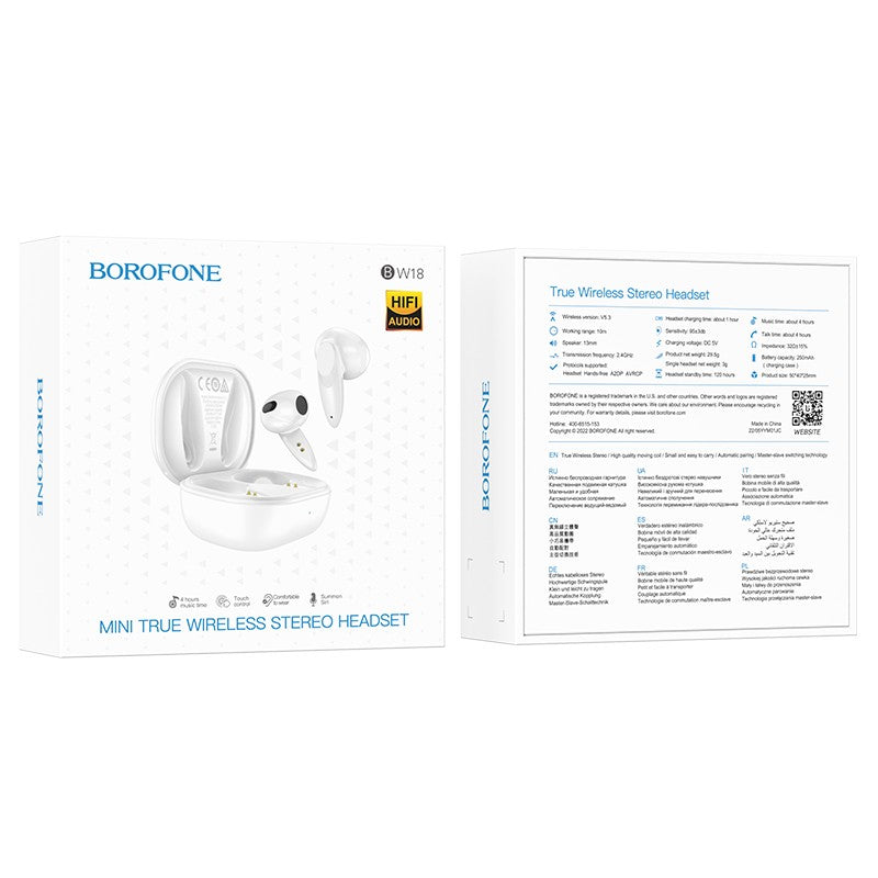 Belaidės ausinės Borofone BW18 Initial Sound TWS baltos