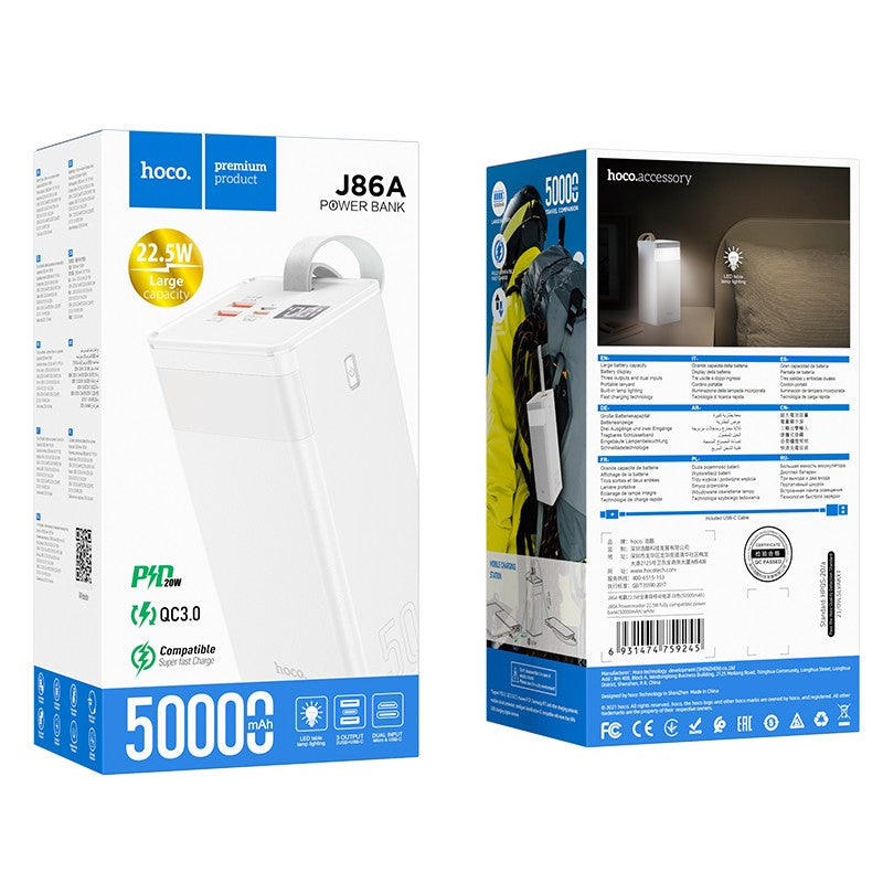 Išorinė baterija Power Bank Hoco J86A 22.5W Quick Charge 3.0 50000mAh balta