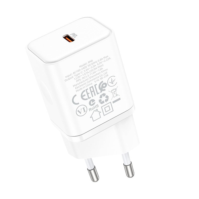 Įkroviklis Borofone BN6 Type-C PD+QC3.0 20W, baltas