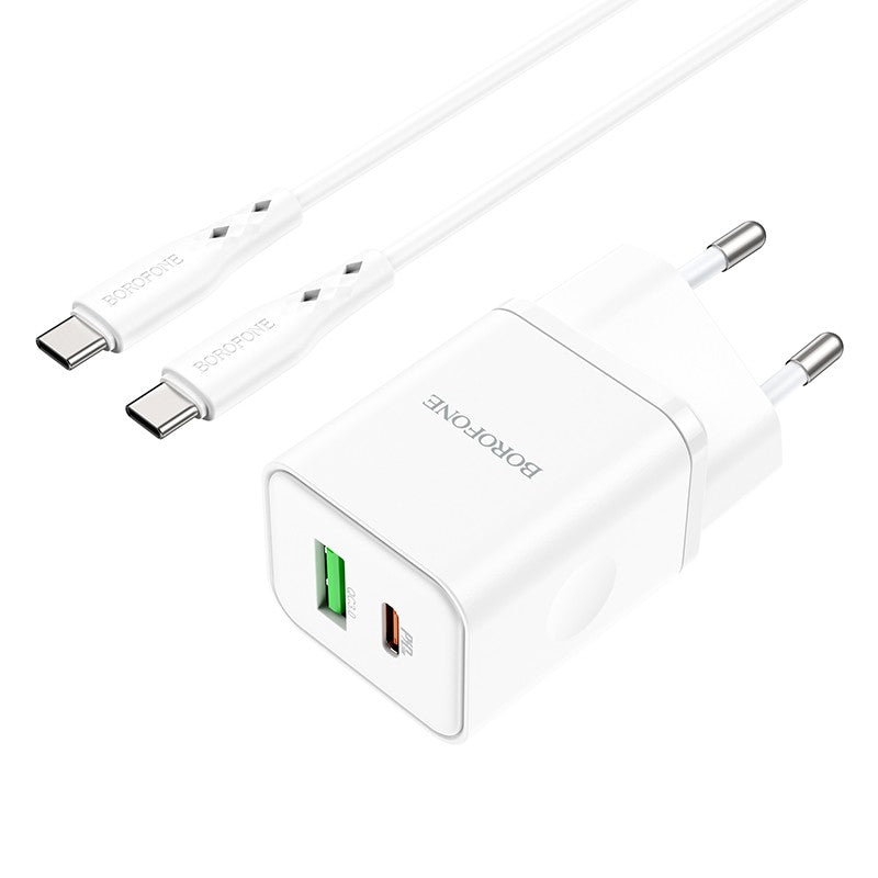 Įkroviklis Borofone BN7 Type-C 20W/USB-A 18W PD20W+QC3.0 + Type-C baltas