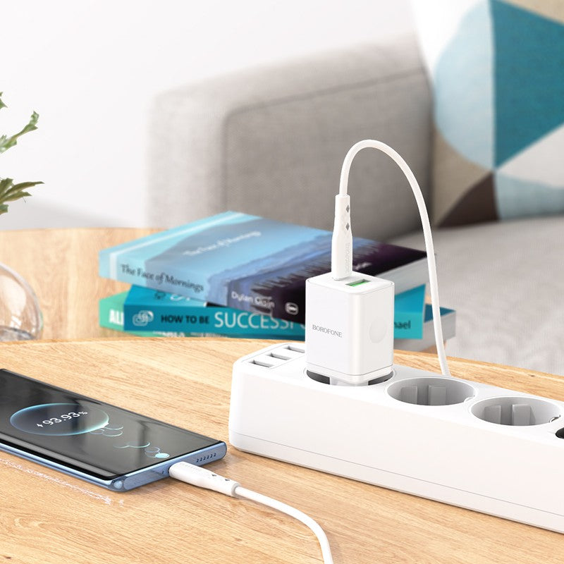 Įkroviklis Borofone BN7 Type-C 20W/USB-A 18W PD20W+QC3.0 + Type-C baltas