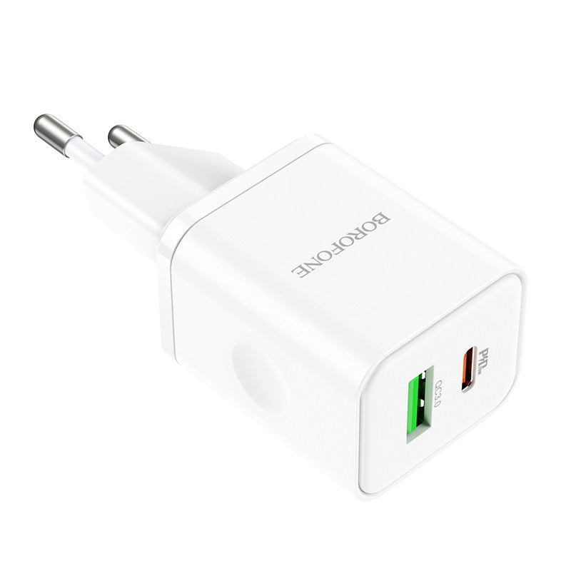 Įkroviklis Borofone BN7 Type-C 20W/USB-A 18W PD20W+QC3.0 baltas
