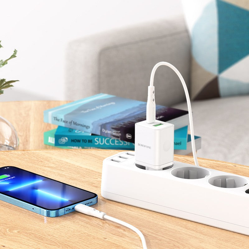 Įkroviklis Borofone BN7 Type-C 20W/USB-A 18W PD20W+QC3.0 baltas