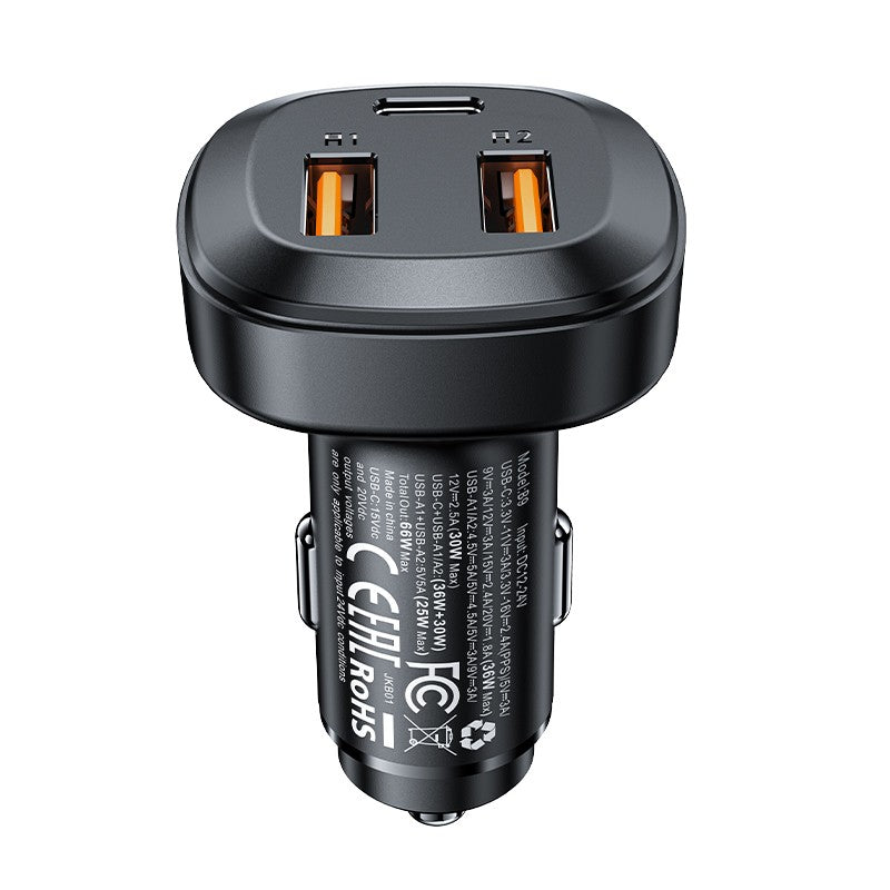Automobilinis įkroviklis Acefast B9 66W 2xUSB-A+USB-C juodas