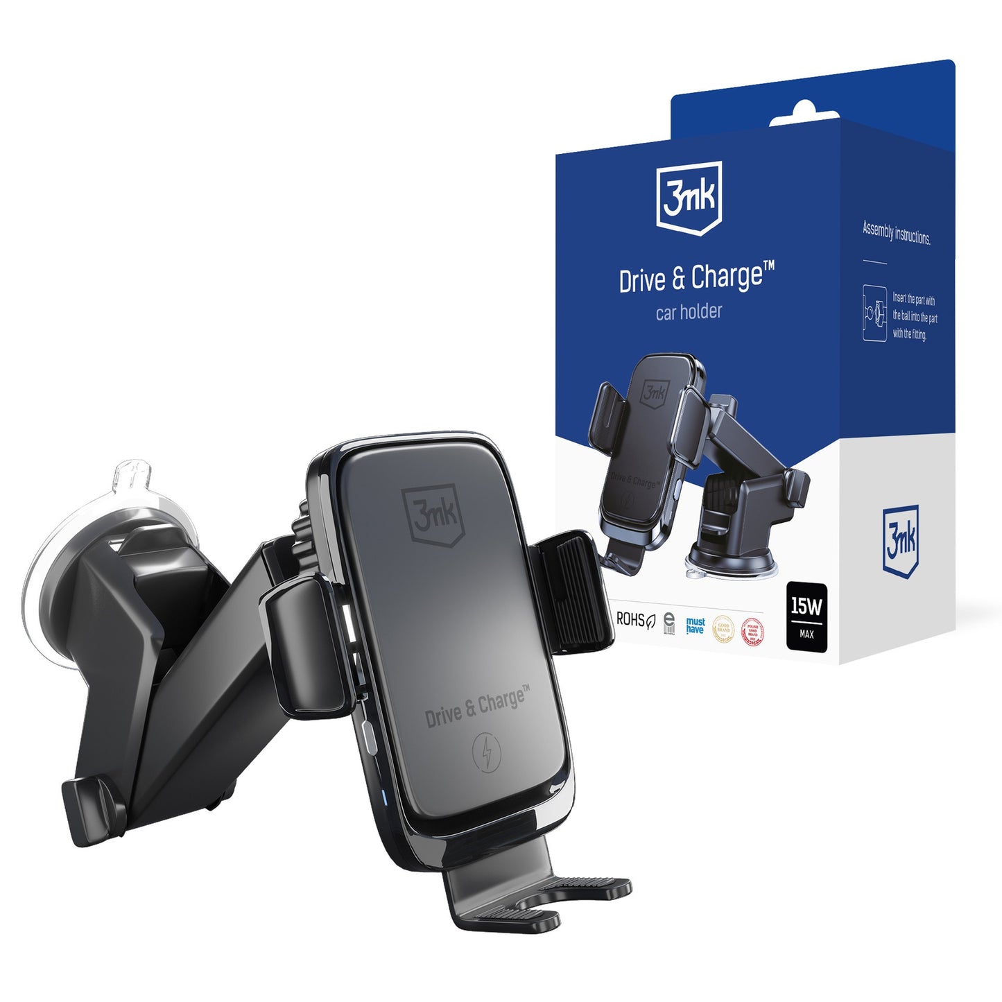 Automobilinis laikiklis-įkroviklis 3mk Drive & Charge juodas