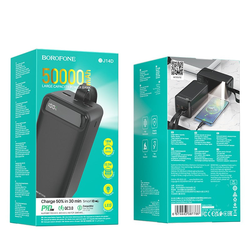 Išorinė baterija Power Bank Borofone BJ14D Course 22.5W+PD20W 50000mAh juoda