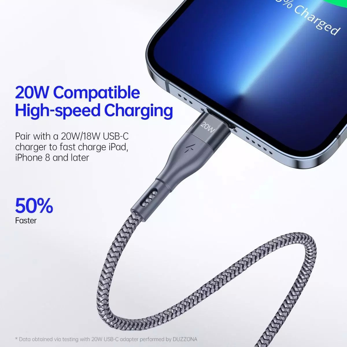 USB kabelis DUZZONA 20W Type-C to Lightning 1.0m