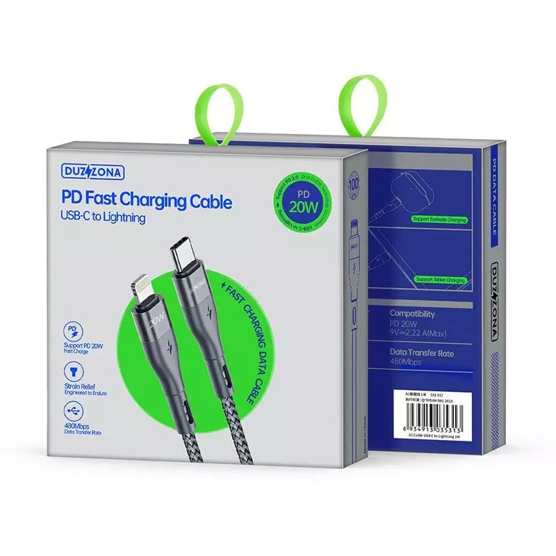 USB kabelis DUZZONA 20W Type-C to Lightning 1.0m