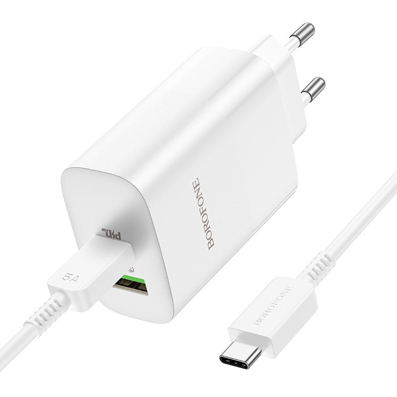 Įkroviklis Borofone BN10 Type-C 65W/USB-A 22.5W + Type-C baltas