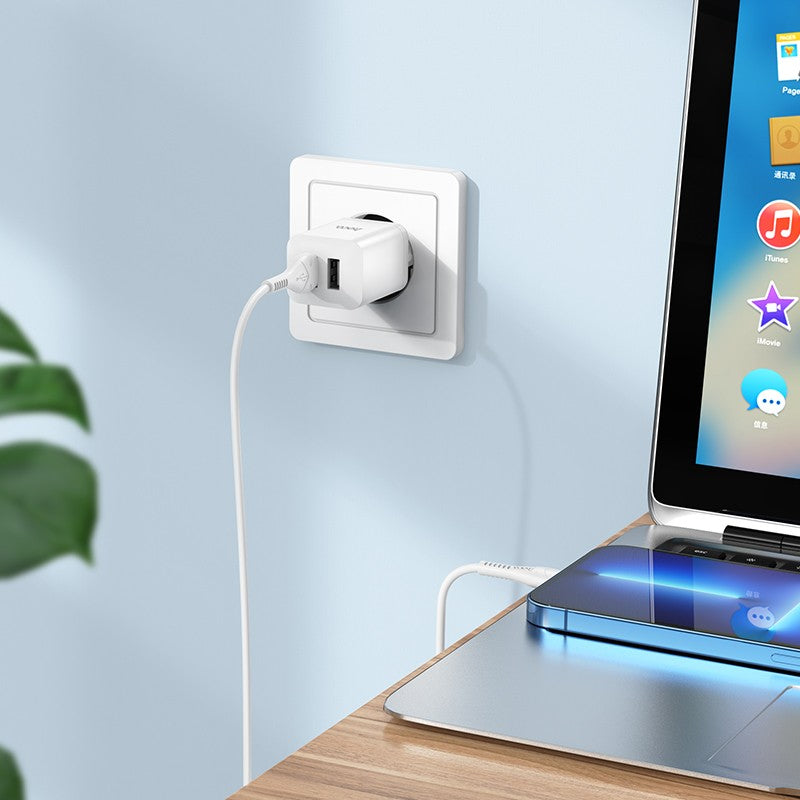 Įkroviklis Hoco N25 2xUSB-A (2.1A) + Lightning baltas