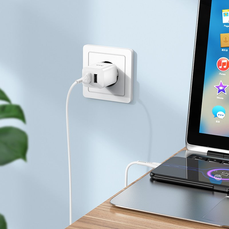 Įkroviklis Hoco N25 2xUSB-A (2.1A) + MicroUSB baltas