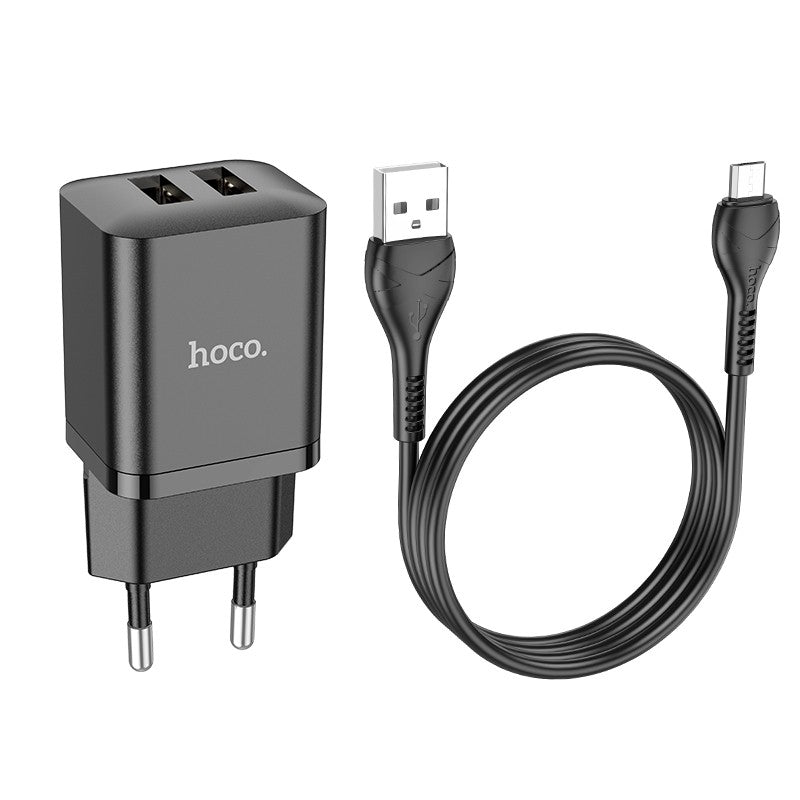 Įkroviklis Hoco N25 2xUSB-A (2.1A) + MicroUSB juodas