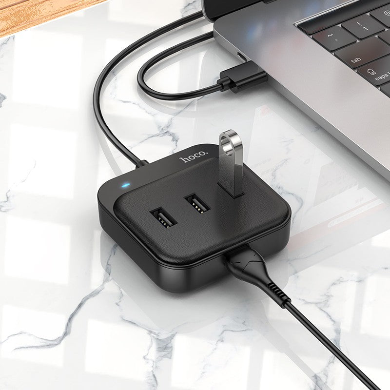 USB šakotuvas Hoco HB31 Easy 4-in-1 converter USB to 4xUSB2.0 1.2m juodas
