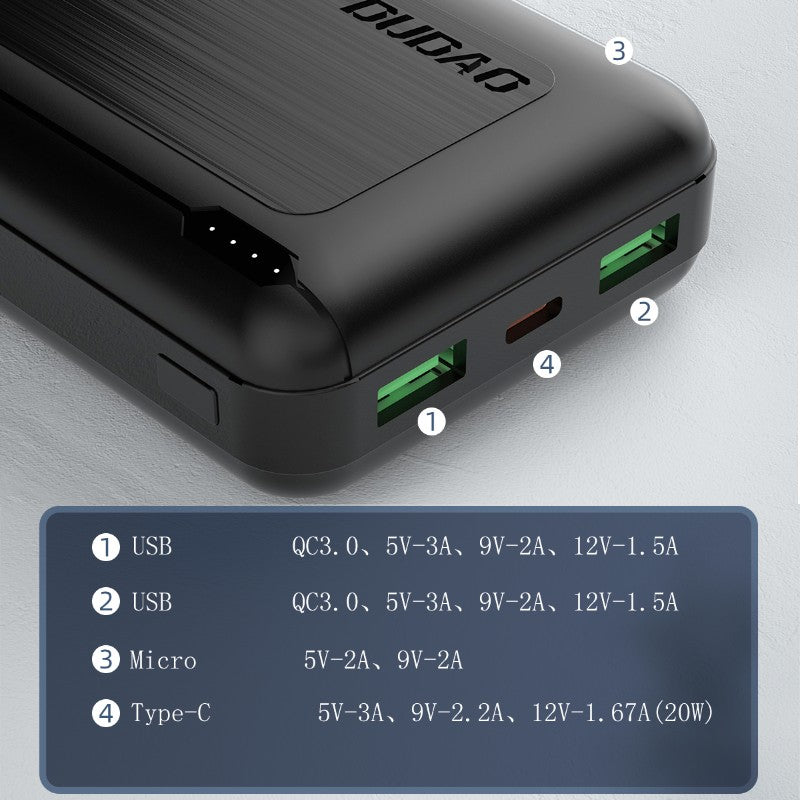Išorinė baterija Power Bank Dudao K12PQ+ PD 20W QC 3.0 2xUSB-A/Type-C 20000mAh balta