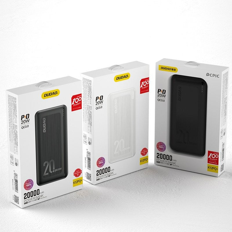Išorinė baterija Power Bank Dudao K12PQ+ PD 20W QC 3.0 2xUSB-A/Type-C 20000mAh balta