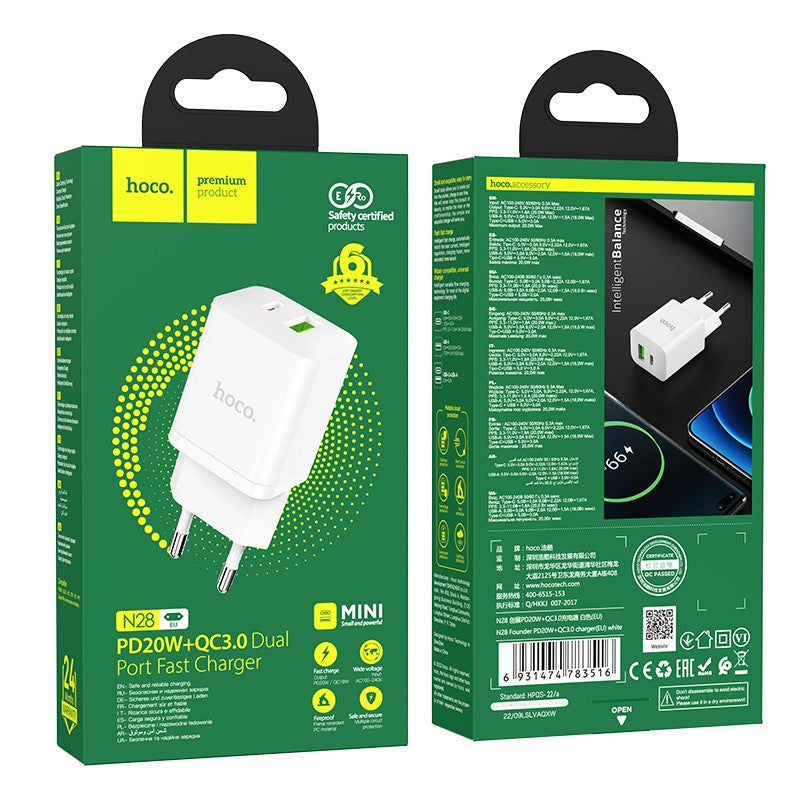 Įkroviklis Hoco N28 PD20W+QC3.0 baltas