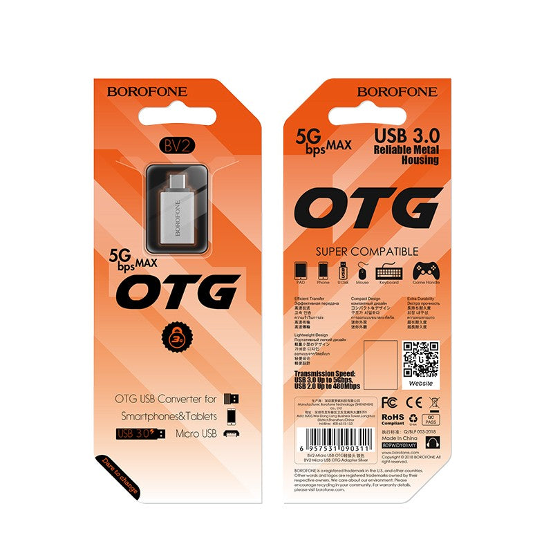 Adapteris Borofone BV2 MicroUSB OTG pilkas