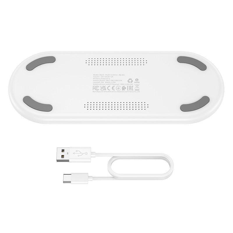Įkroviklis belaidis Borofone BQ19 Powerful 3-in-1 baltas