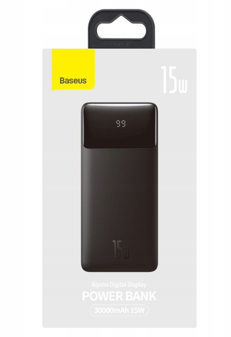 Išorinė baterija Power Bank Baseus Bipow Type-C PD+2xQuick Charge 3.0 15W 30000mAh su ekranu juoda PPBD050201