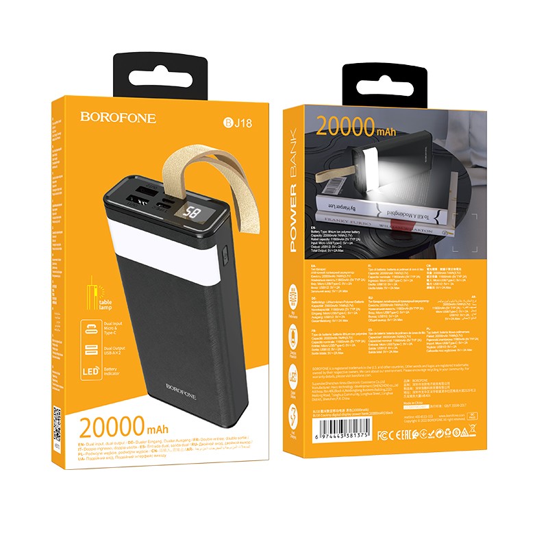 Išorinė baterija Power Bank Borofone BJ18 2xUSB 20000mAh juoda