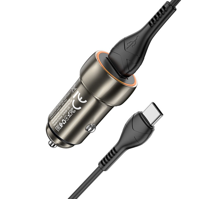 Automobilinis įkroviklis Hoco Z46 USB-A 18W QC3.0 + Type-C pilkas