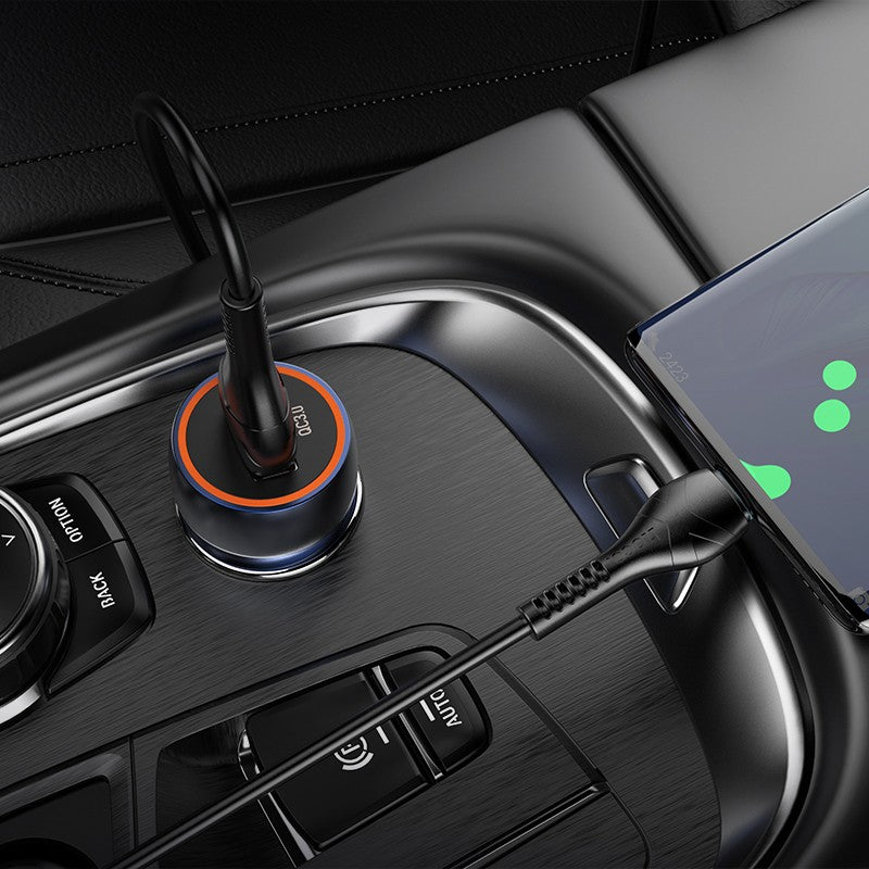 Automobilinis įkroviklis Hoco Z46 USB-A 18W QC3.0 + Type-C pilkas