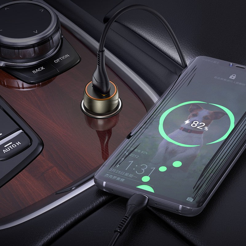 Automobilinis įkroviklis Hoco Z46 USB-A 18W QC3.0 + Type-C pilkas