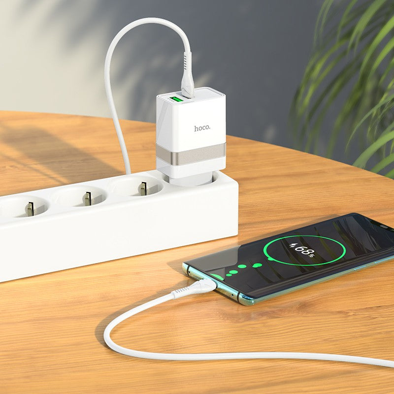 Įkroviklis Hoco N21 USB-A/Type-C PD30W+QC3.0 baltas