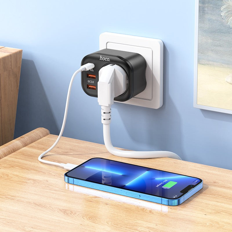 Įkroviklis Hoco NS3 2xUSB-A/1xType-C PD20W+QC 3.0 baltas