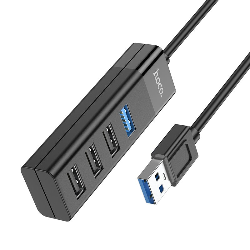 USB šakotuvas Hoco HB25 Easy mix 4-in-1 converter USB-A to 1xUSB3.0+3xUSB2.0 juodas